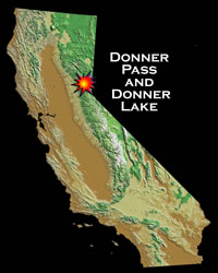 Map showing location of Donner Pass and Donner Lake
