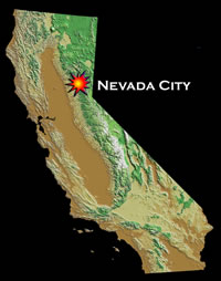 Map of location of Nevada City CA
