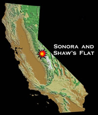 Map showing location of Sonora and Shaw's Flat