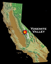 Map showing the location of Yosemite Valley